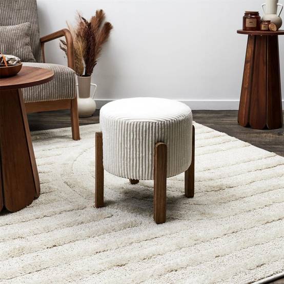 Tabouret côtelé Scott en velours beige Ø35.5 cm H.35 cm - Home deco factory - Image 5