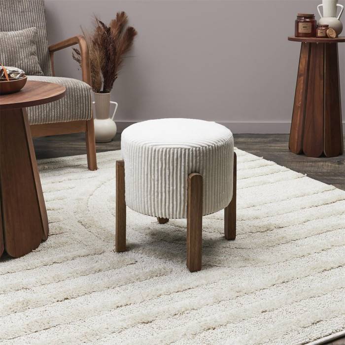 Tabouret côtelé Scott en velours beige Ø35.5 cm H.35 cm - Home deco factory - Image 3