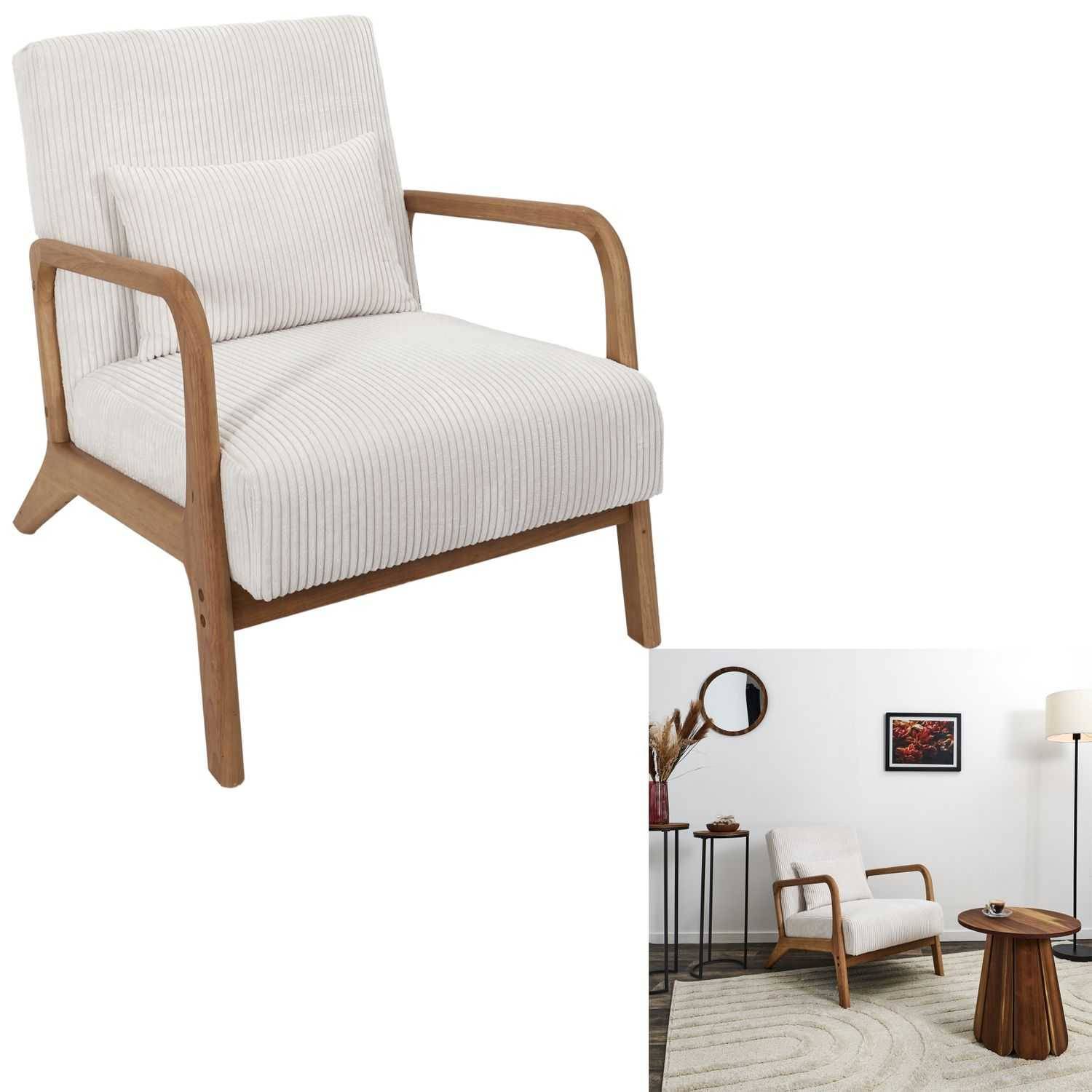 Fauteuil Scott en tissu côtelé couleur beige L.64.5 P.83.5 H.75 cm - Home deco factory - Image 1