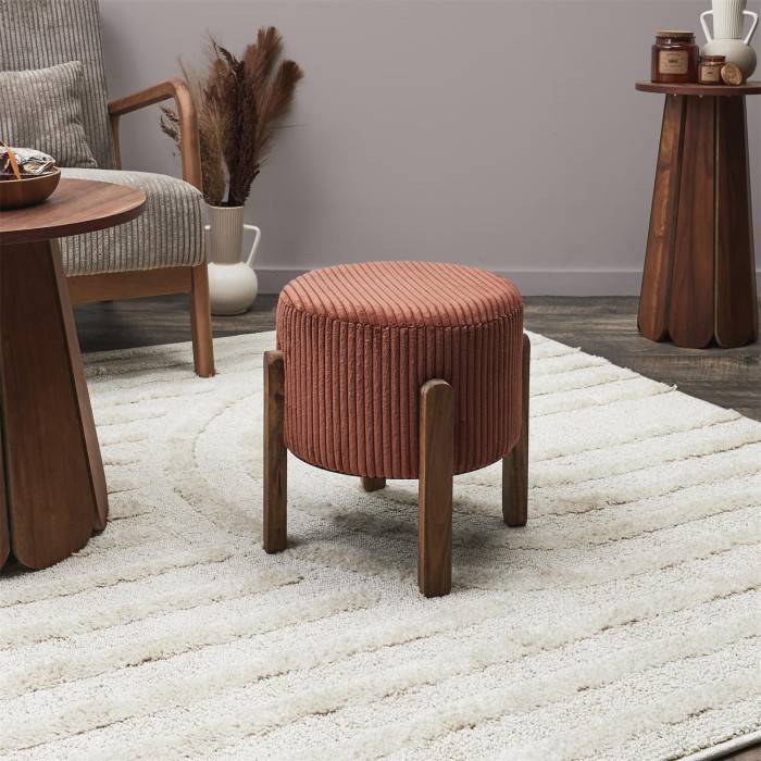 Tabouret rond côtelé en polyester terracotta Ø35xH.35 cm modèle Scott - Terracotta - Image 5
