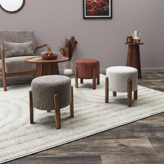 Tabouret rond côtelé en polyester terracotta Ø35xH.35 cm modèle Scott - Terracotta - Image 2