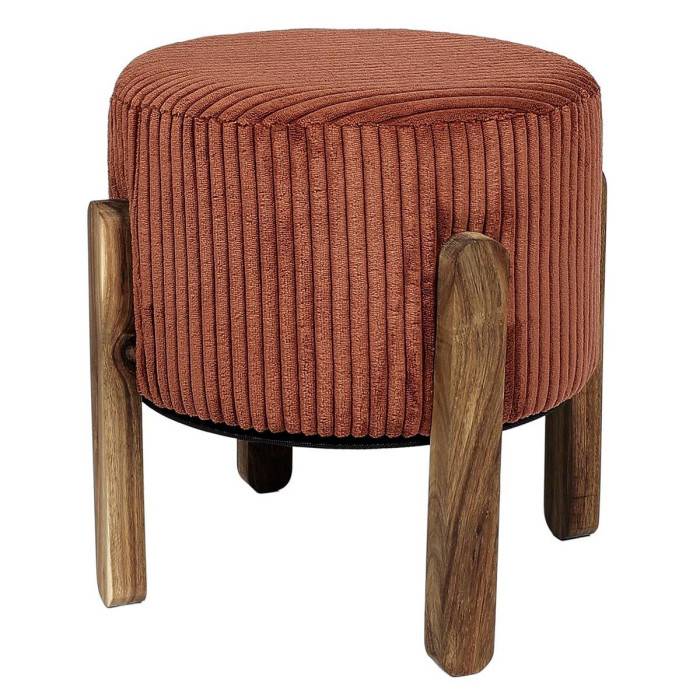 Tabouret rond côtelé en polyester terracotta Ø35xH.35 cm modèle Scott - Terracotta - Image 7