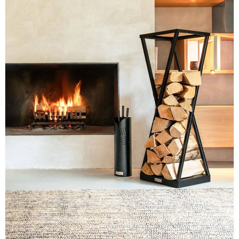 Range-bûches type sablier en acier noir H.118 cm pour bûches L.40 cm - Le marquier - Image 1