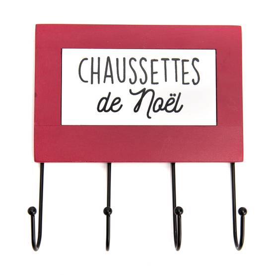 Patère pour chaussettes noël bois rouge L.20.19 cm l.4.5 cm H.22 cm - Amadeus - Image 1