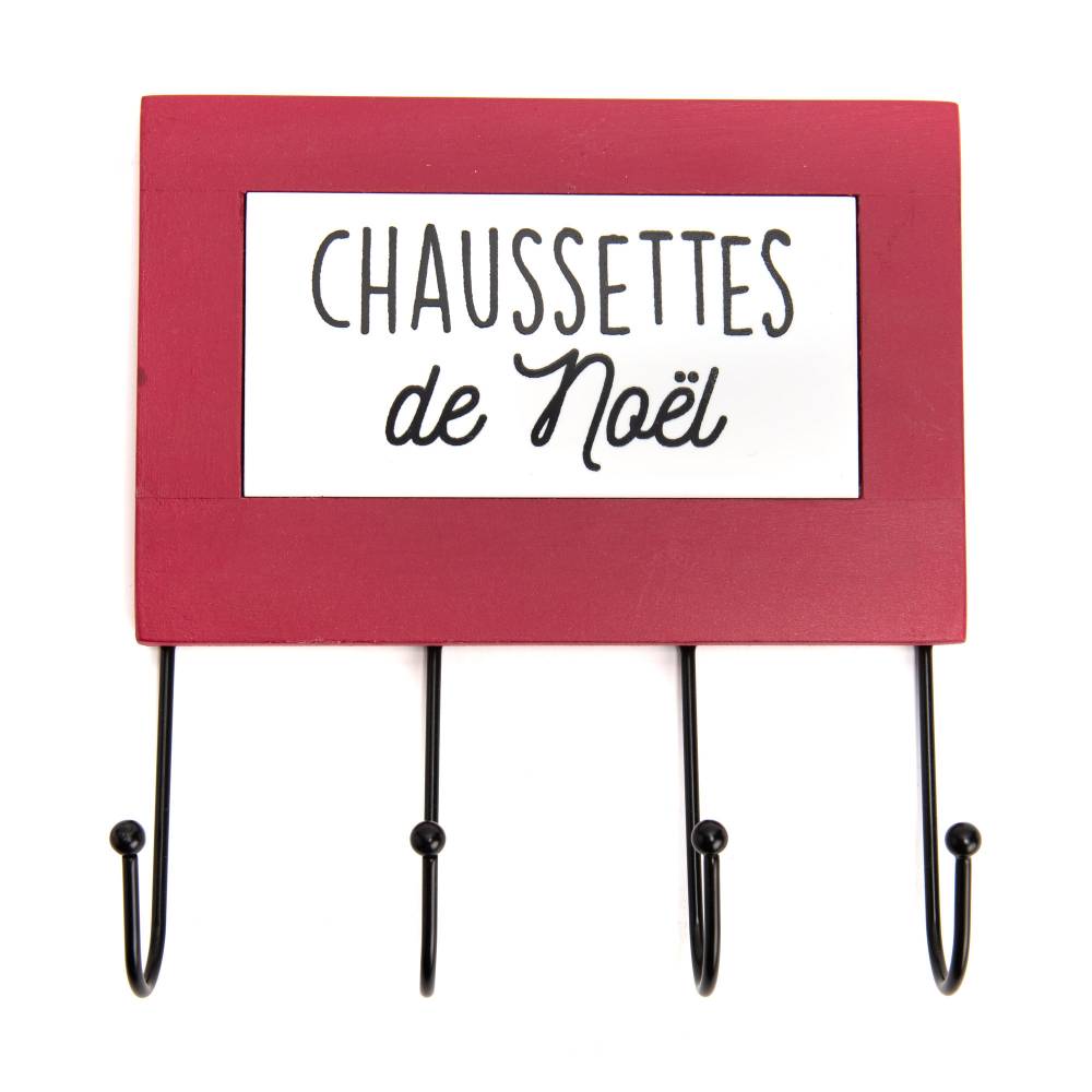Patère pour chaussettes noël bois rouge L.20.19 cm l.4.5 cm H.22 cm - Amadeus - Image 1