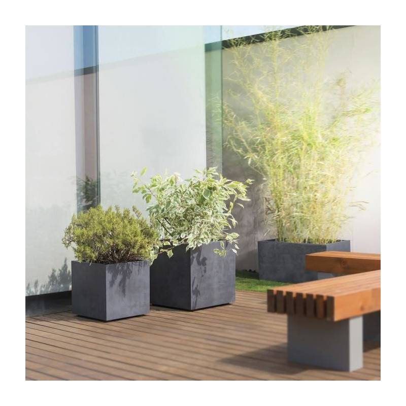 Pot de fleur Cube plastique anthracite L.49 cm H.49.5 cm Millennium R - Deroma - Image 2