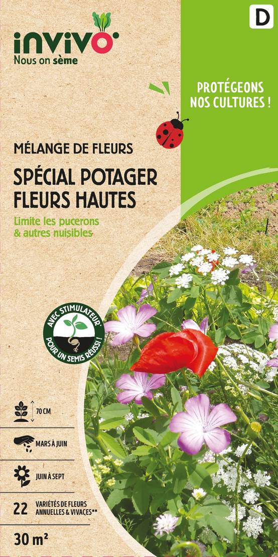 Invivo Nous On Sème - Semences mélange de fleurs spécial potager fleurs hautes 30 m2 - INVIVO Nous on sème