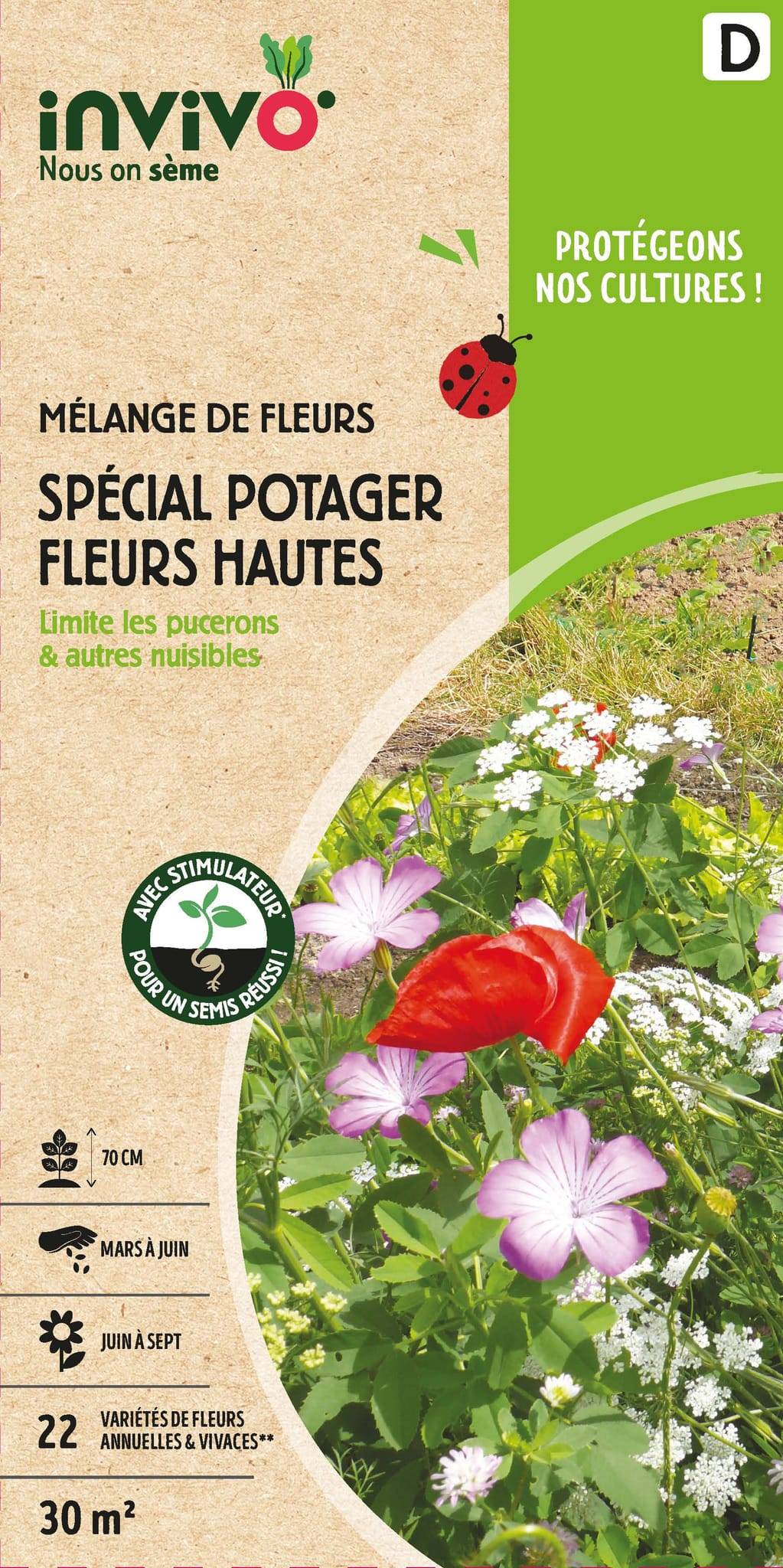Invivo Nous On Sème - Semences mélange de fleurs spécial potager fleurs hautes 30 m2 - INVIVO Nous on sème