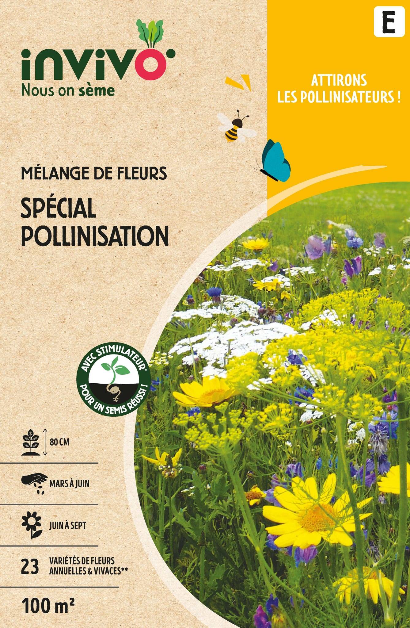 Invivo Nous On Sème - Semences mélange de fleurs spécial pollinisation 100 m2 - INVIVO Nous on sème