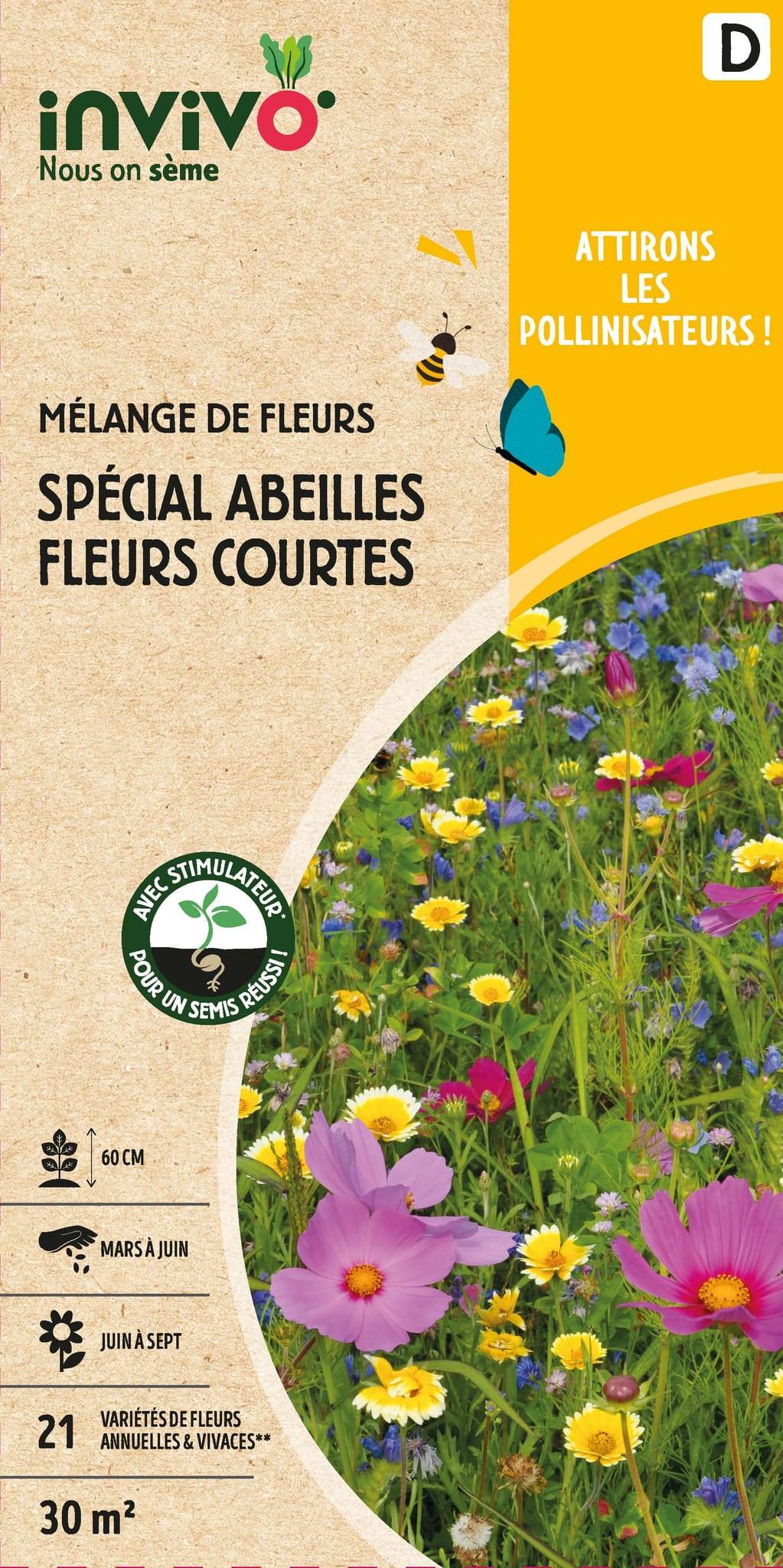 Invivo Nous On Sème - Semences Mélange de fleurs spécial abeilles fleurs courtes 30 m2 - INVIVO Nous on sème