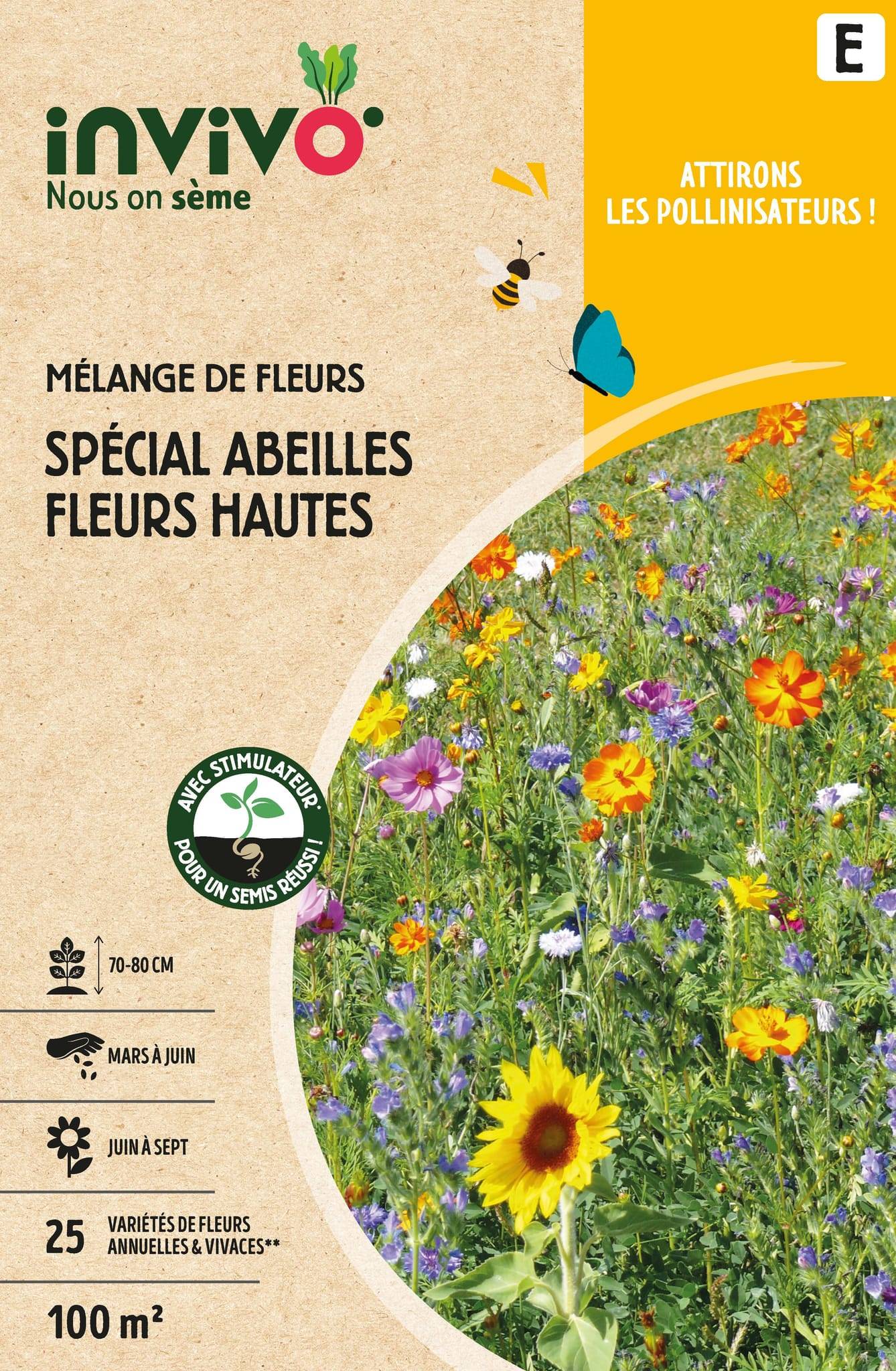 Invivo Nous On Sème - Semences mélange de fleurs spécial abeilles fleurs hautes 100 m2 - INVIVO Nous on sème - Image 1
