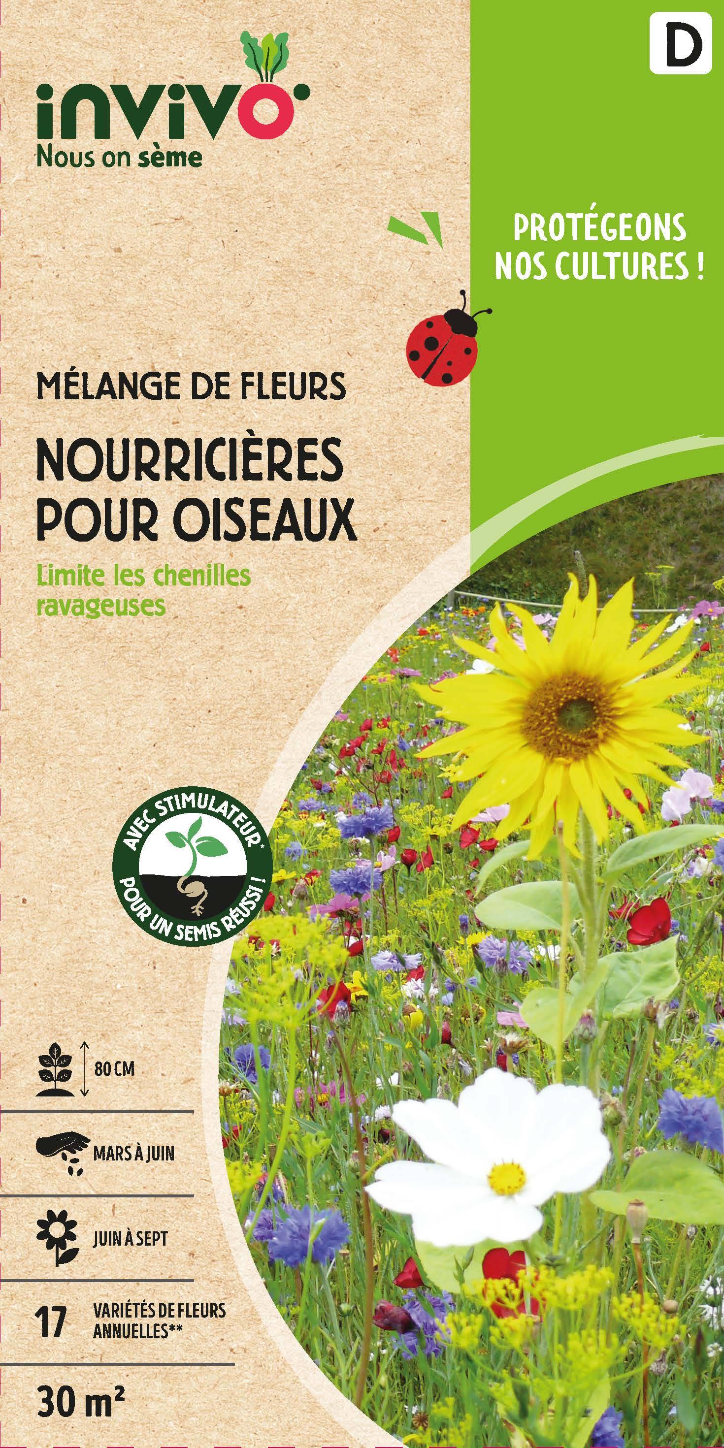 Invivo Nous On Sème - Semences mélange de fleurs nourricières pour oiseaux 30 m2 - INVIVO Nous on sème