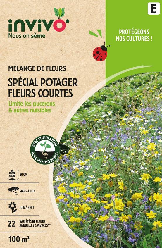 Invivo Nous On Sème - Semences mélange de fleurs spécial potager fleurs courtes 100 m2 - INVIVO Nous on sème