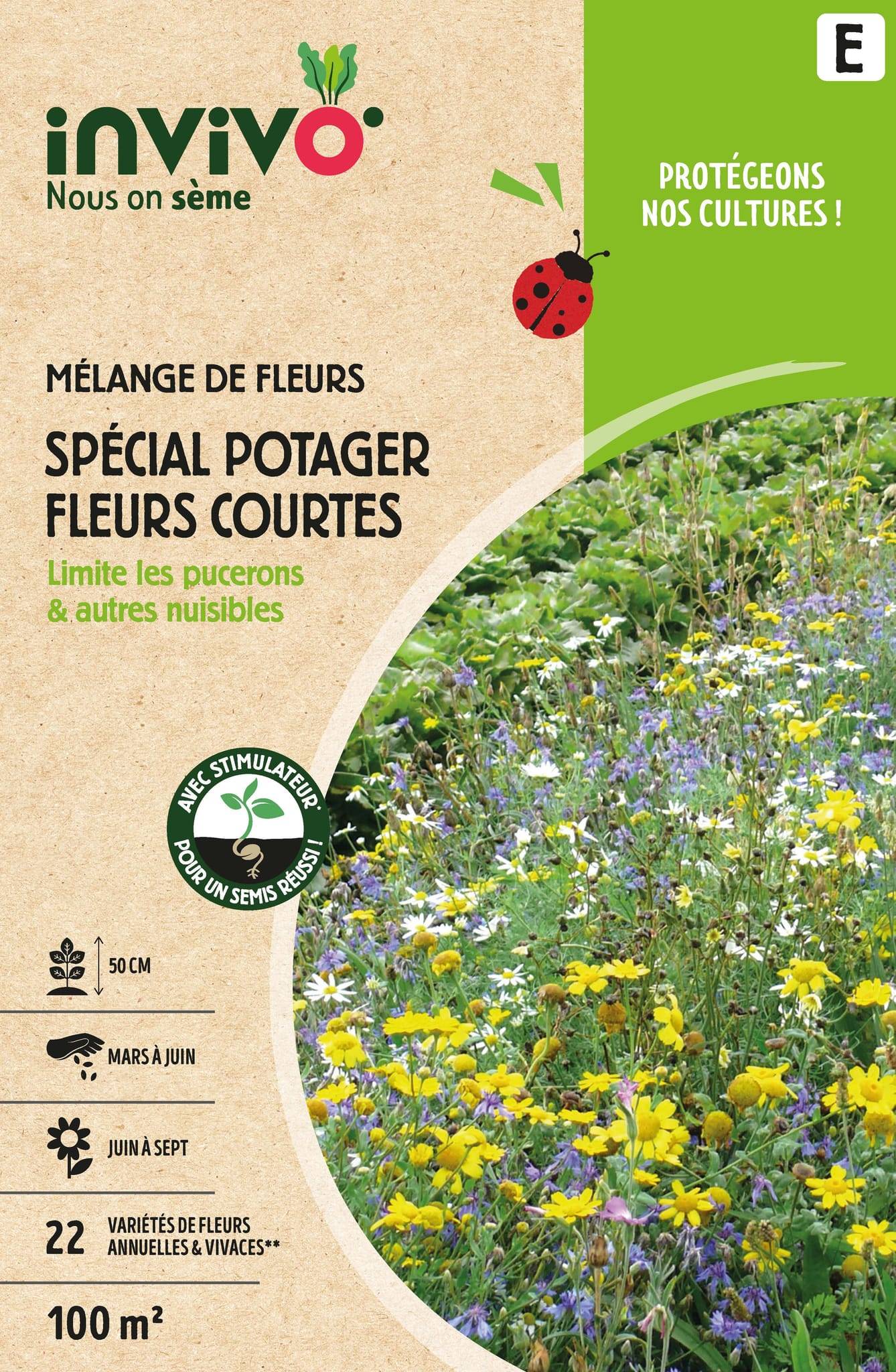 Invivo Nous On Sème - Semences mélange de fleurs spécial potager fleurs courtes 100 m2 - INVIVO Nous on sème