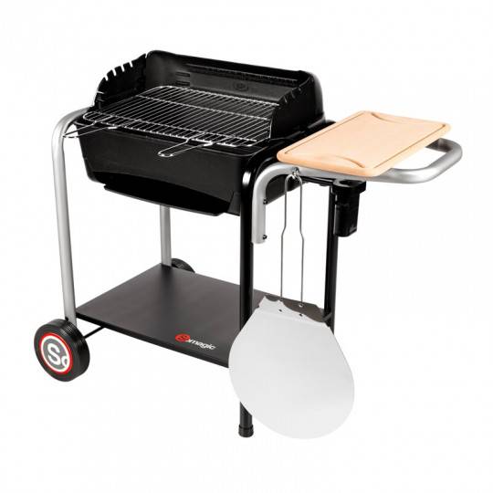 BARBECUE CHARBON DE BOIS ROMA CUVE FONTE ET FOUR A PIZZA SOUFFLERIE INTEGREE SUR CHARIOT - Image 3
