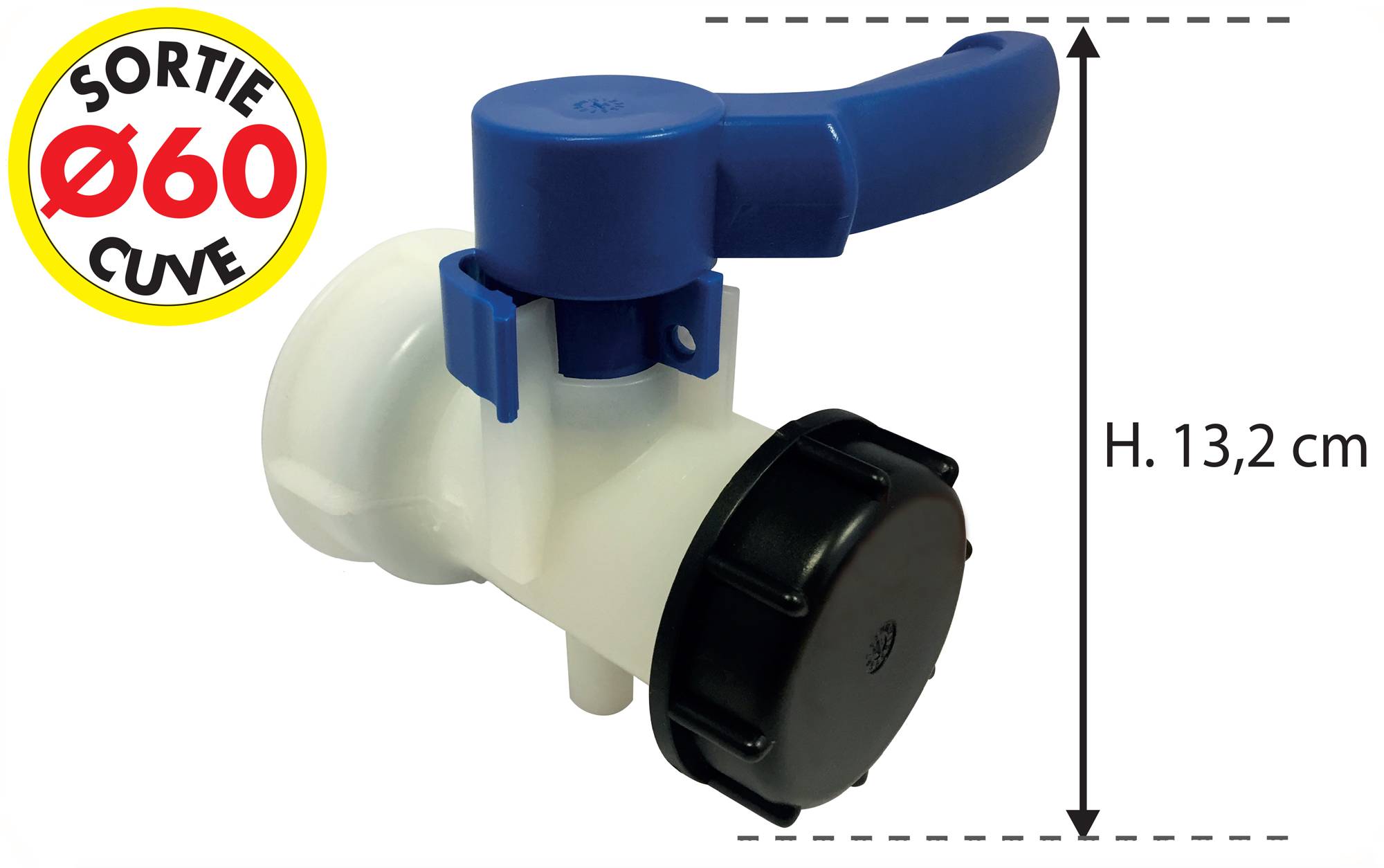 Vanne plastique pour cuve grillagée de 1000 litres, sortie vanne S60x6 sortie cuve Ø60 - Image 1