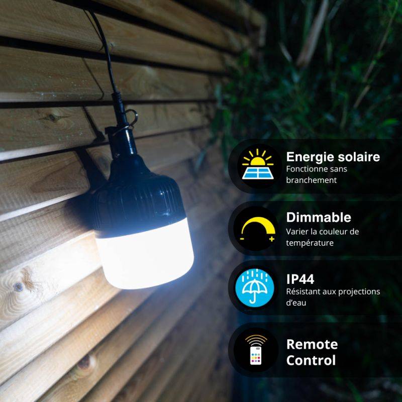 xanlite - Lanterne LED noire à suspendre hybride IP44 rechargeable et solaire 250 Lum. 5000K Blanc neutre - Image 6