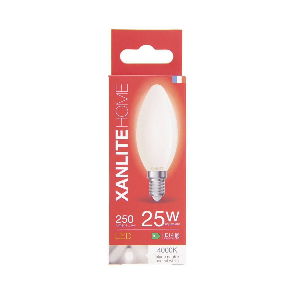 xanlite - Ampoule Filament LED Flamme Opaque, culot E14, 250 Lumens, équivalence 25W, 4000K, Blanc neutre - Image 4