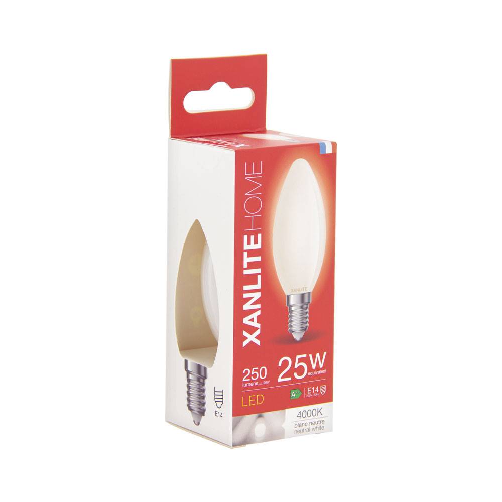 xanlite - Ampoule Filament LED Flamme Opaque, culot E14, 250 Lumens, équivalence 25W, 4000K, Blanc neutre - Image 5