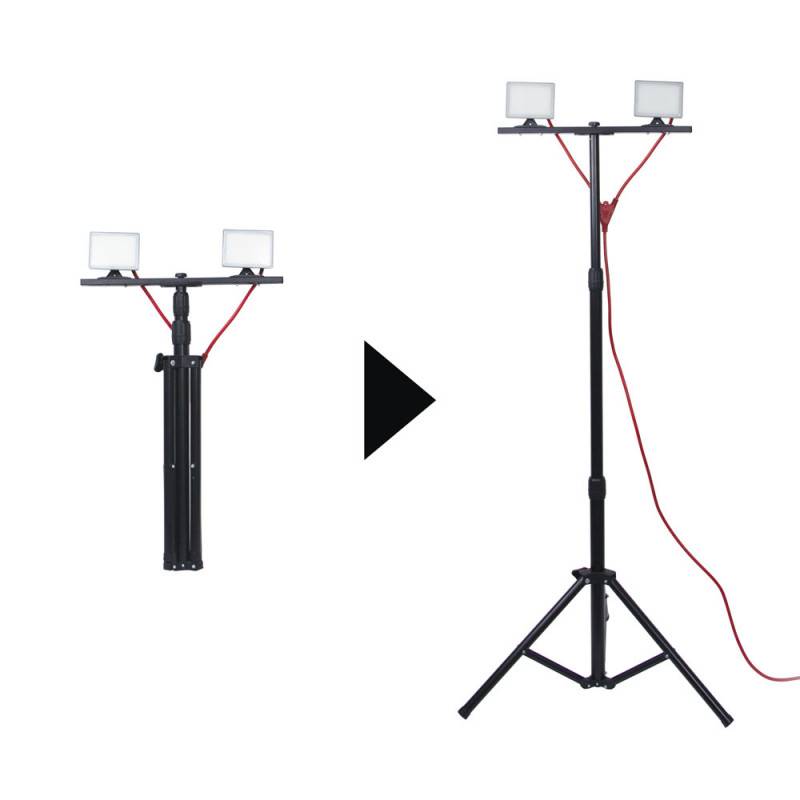 xanlite - Projecteur LED chantier IP44 secteur trépied 2 têtes équivalence 105W 2X800 lum. 6500K Blanc froid - Image 5