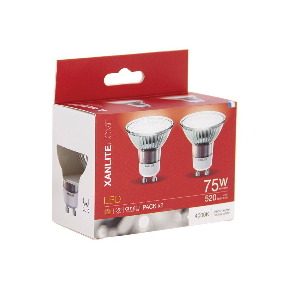 xanlite - Lot de 2 ampoules SMD LED spot, culot GU10, 520 Lumens, équivalence 75W, 4000K, Blanc neutre - Image 5