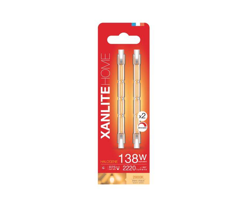 xanlite - Lot de 2 ampoules halogènes dimmables culot R7S 118mm 2200 Lum. équivalence 138W 2900K Blanc chaud - Image 2