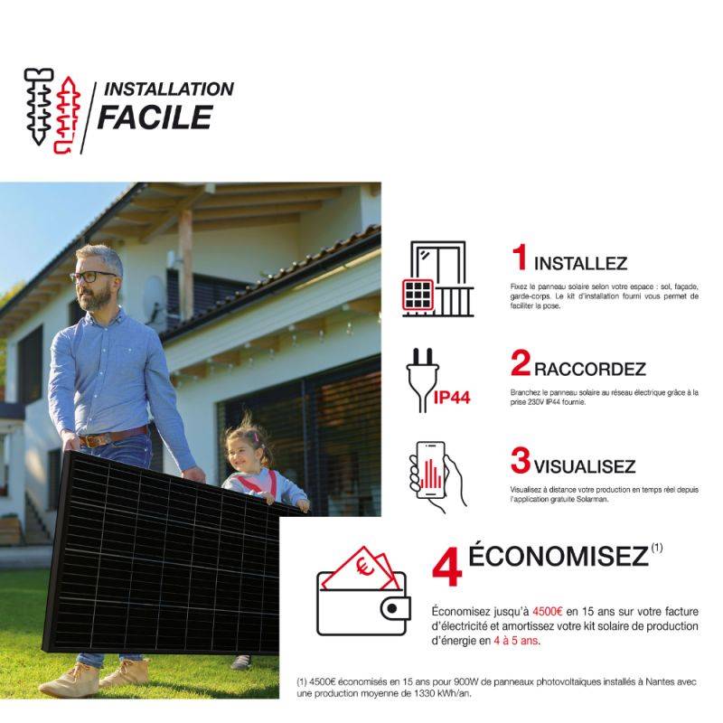 xanlite - Kit solaire Plug&Play Home 250W , IP67, onduleur WiFi, câble 3M, 3 modes de fixation - Image 5