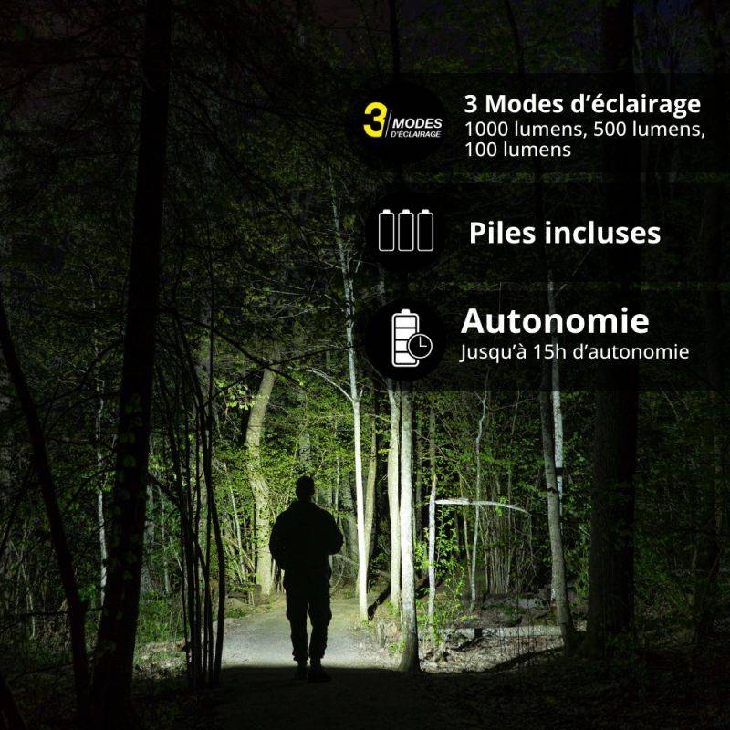 xanlite - Lampe torche LED sans fil, IP44, 1000 Lumens, USB rechargeable ou à piles (3XAA, 6500K, Blanc froid - Image 1