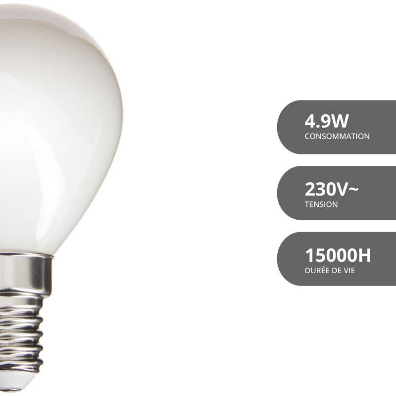 xanlite - Ampoule Filament LED P45 Opaque dimmable culot E14, 470 Lumens, équivalence 40W, 4000K, Blanc neutre - Image 2