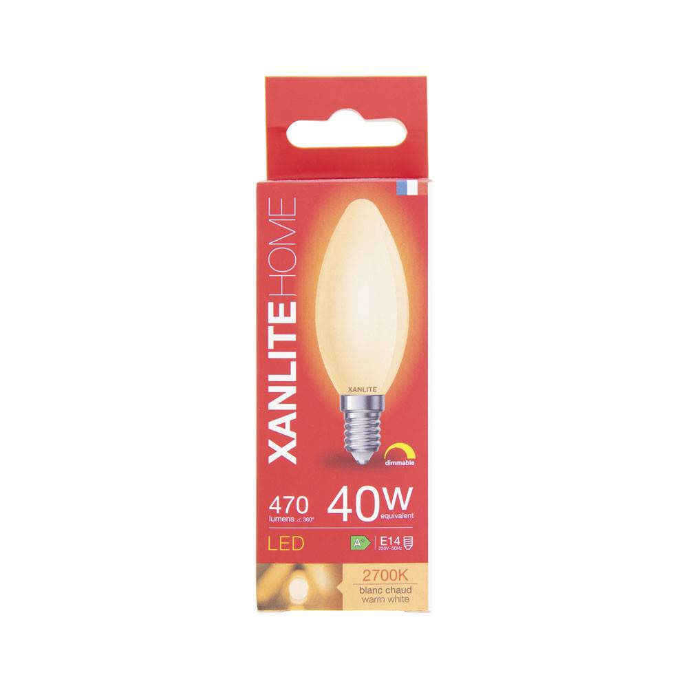 xanlite - Ampoule Filament LED Flamme Opaque dimmable culot E14 470 Lum. équivalence 40W, 2700K, Blanc chaud - Image 6