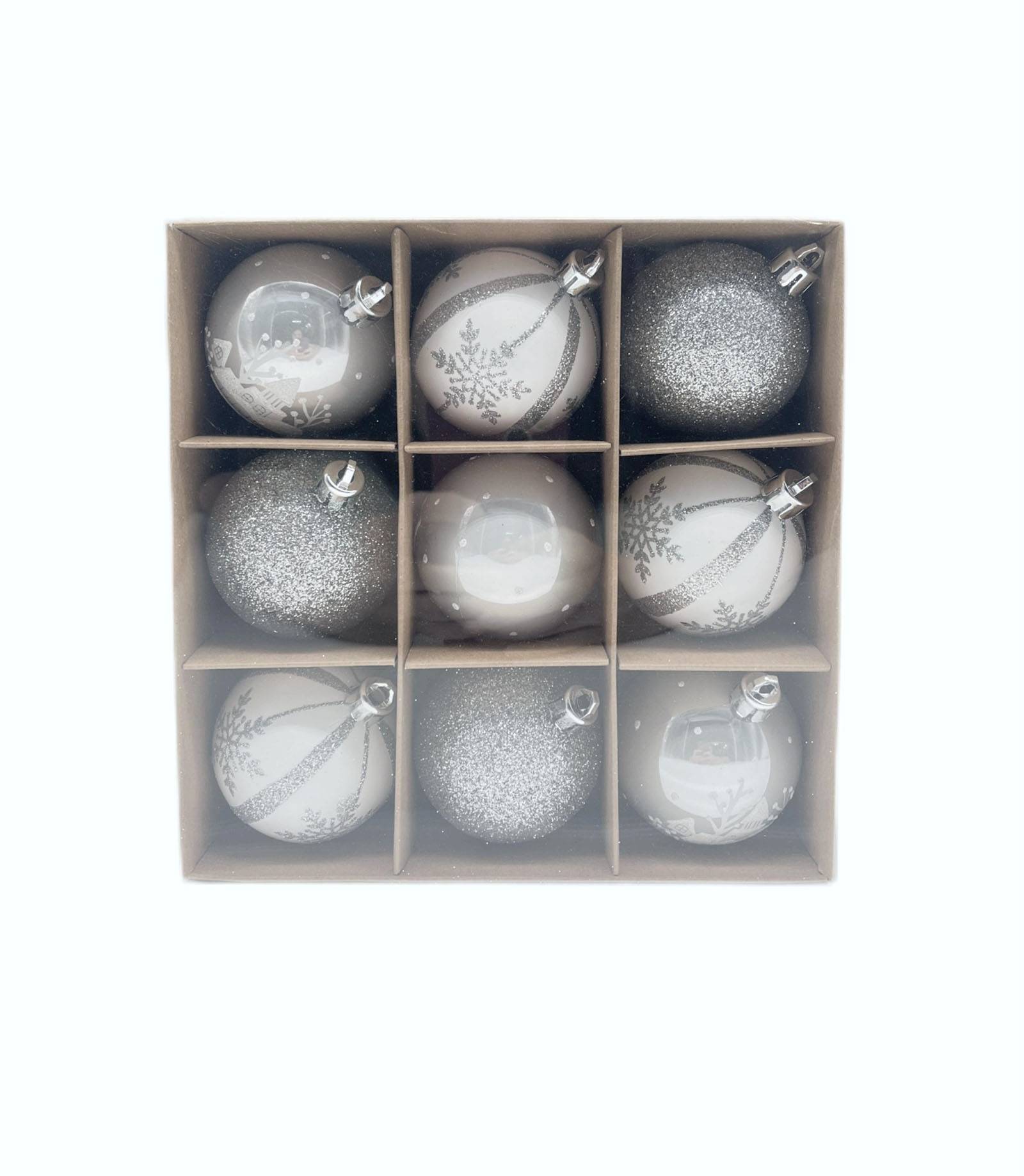 Ecloz - Boîte de 9 boules de Noël Ø 6 cm blanches et argent - ECLOZ