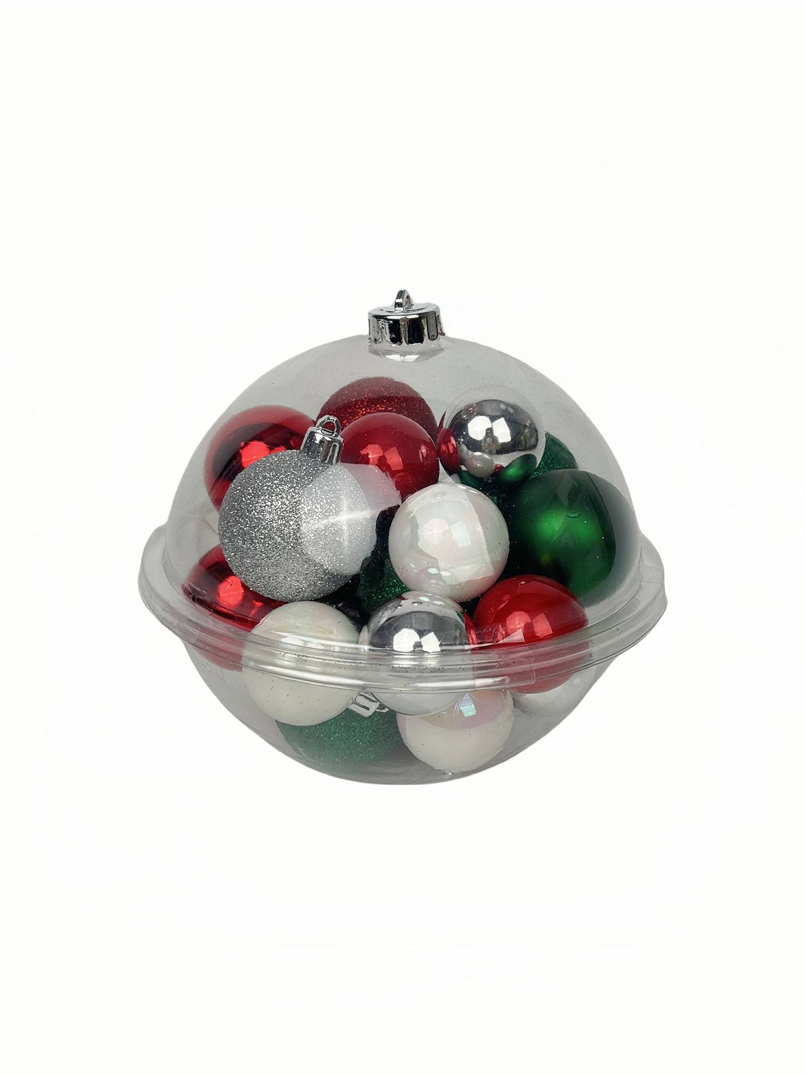 Ecloz - Boîte de 21 boules de Noël Ø 4 cm vertes, blanches, rouges, argent traditionnel - ECLOZ - Image 2
