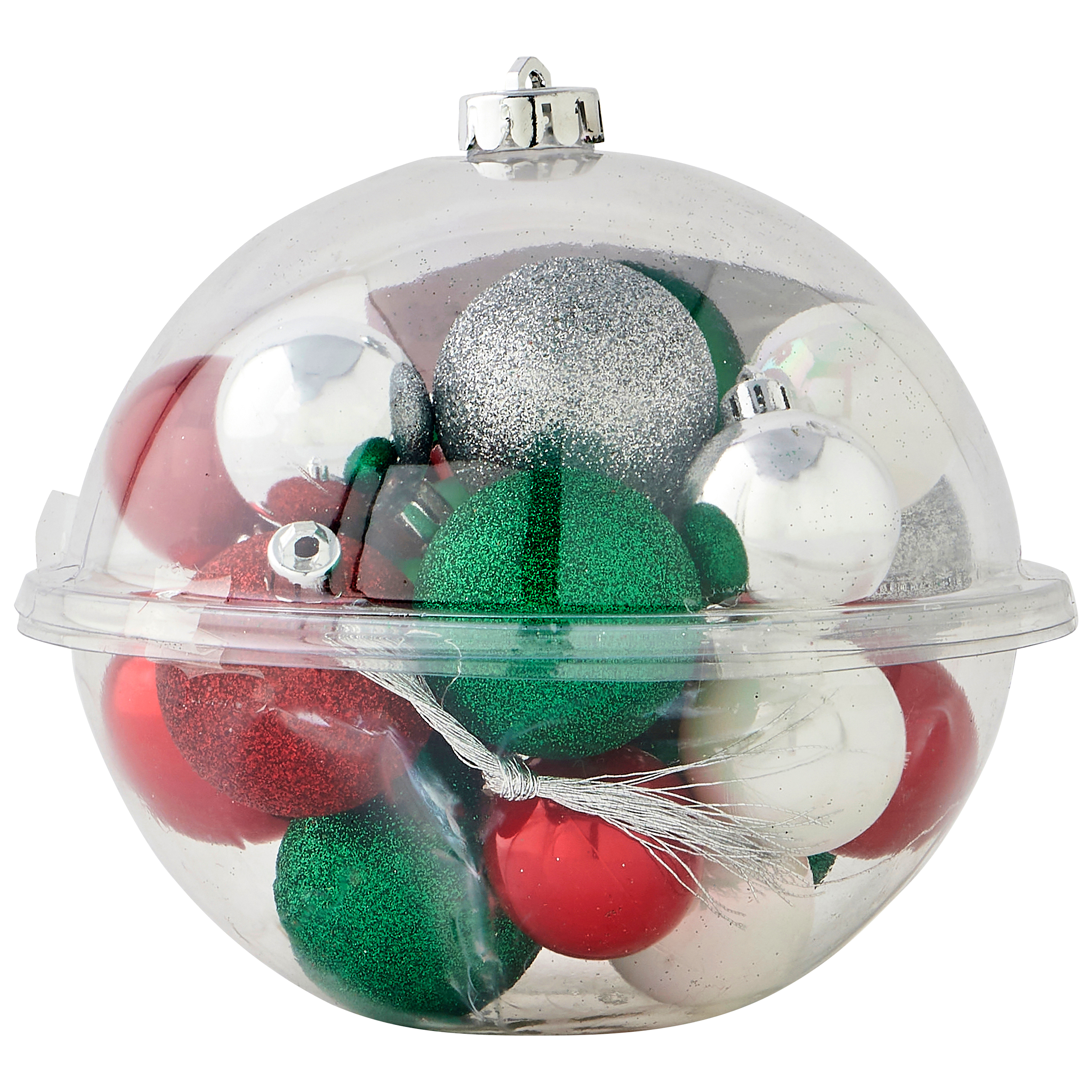 Ecloz - Boîte de 21 boules de Noël Ø 4 cm vertes, blanches, rouges, argent traditionnel - ECLOZ - Image 1