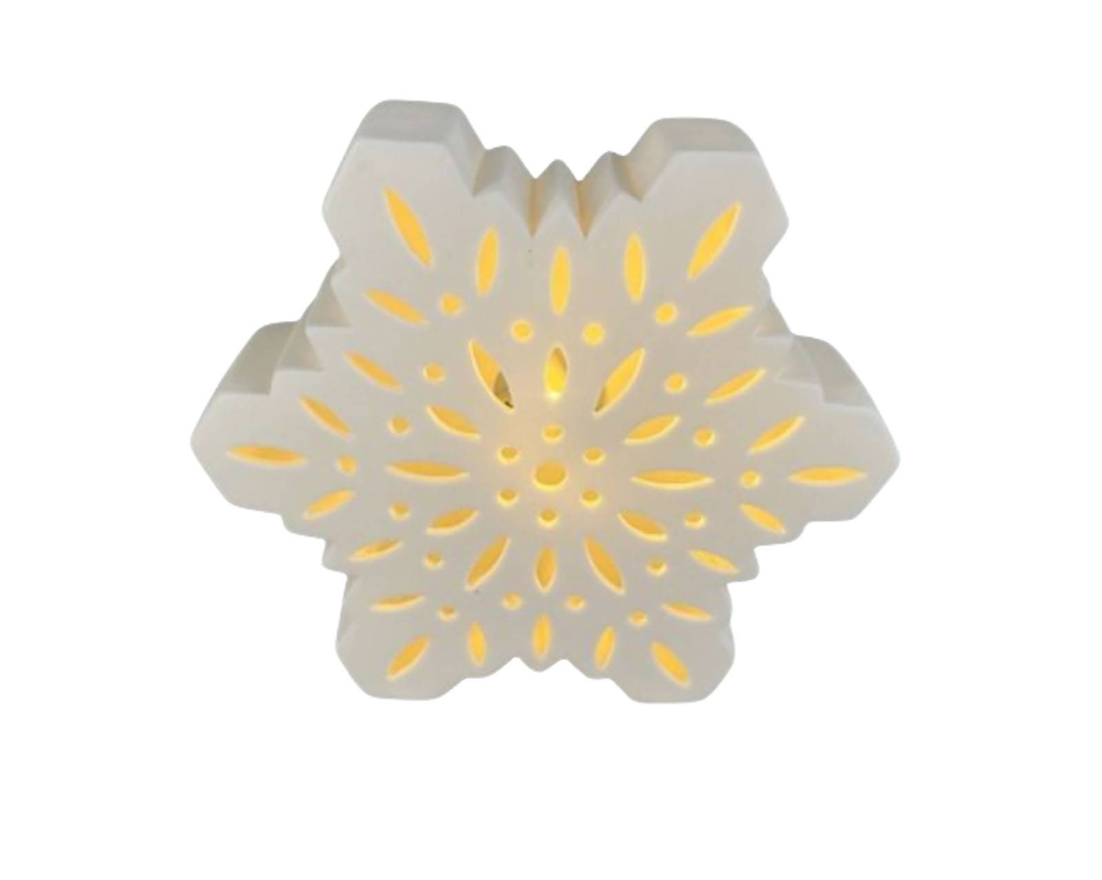 Décoration flocon à poser en porcelaine avec LED blanc H.15 cm - ECLOZ