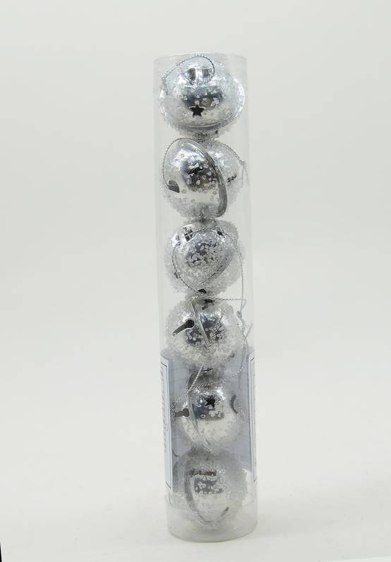 Ecloz - Tube de 6 grelots de Noël décoratifs en argent et paillettes - ECLOZ