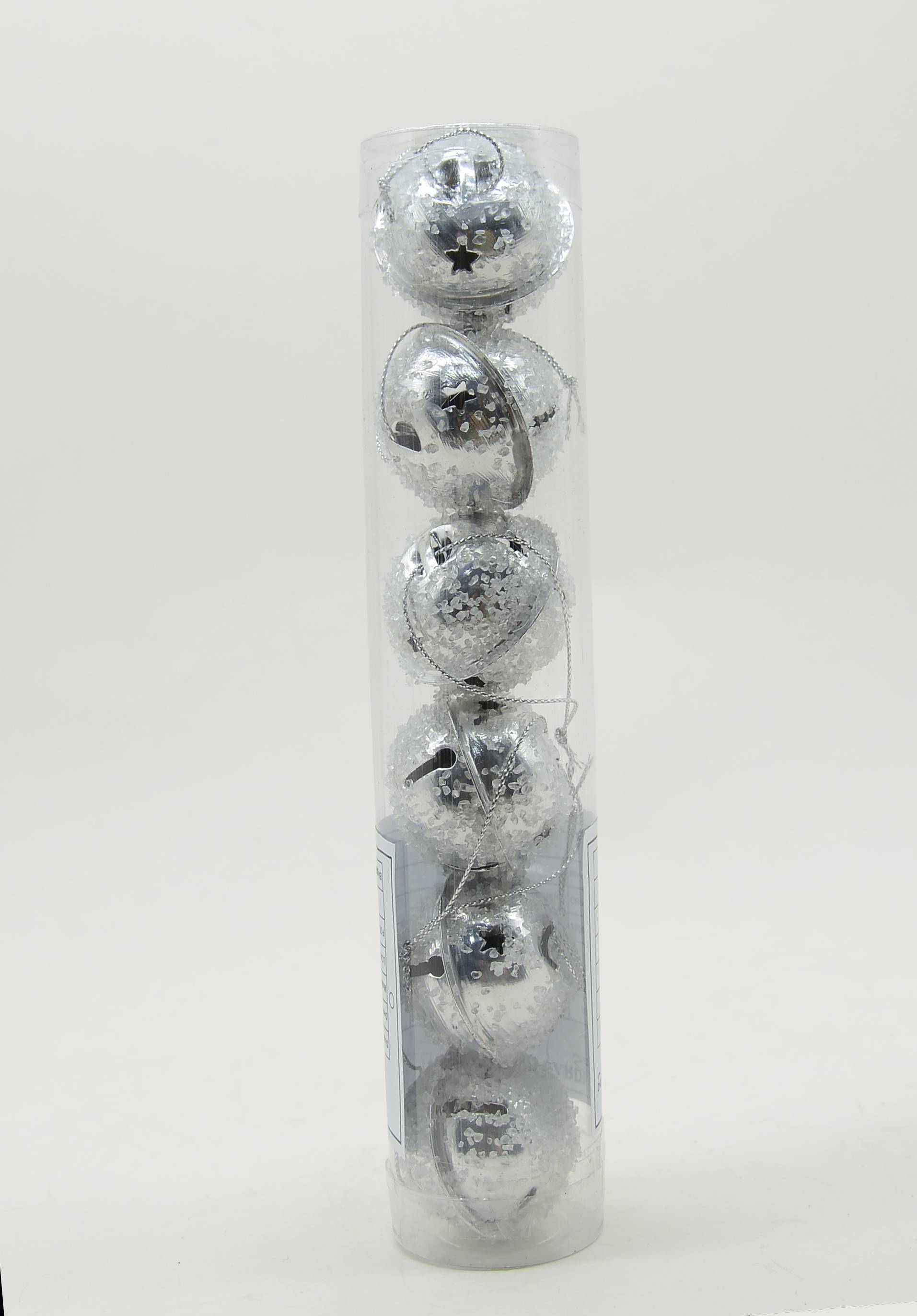 Ecloz - Tube de 6 grelots de Noël décoratifs en argent et paillettes - ECLOZ