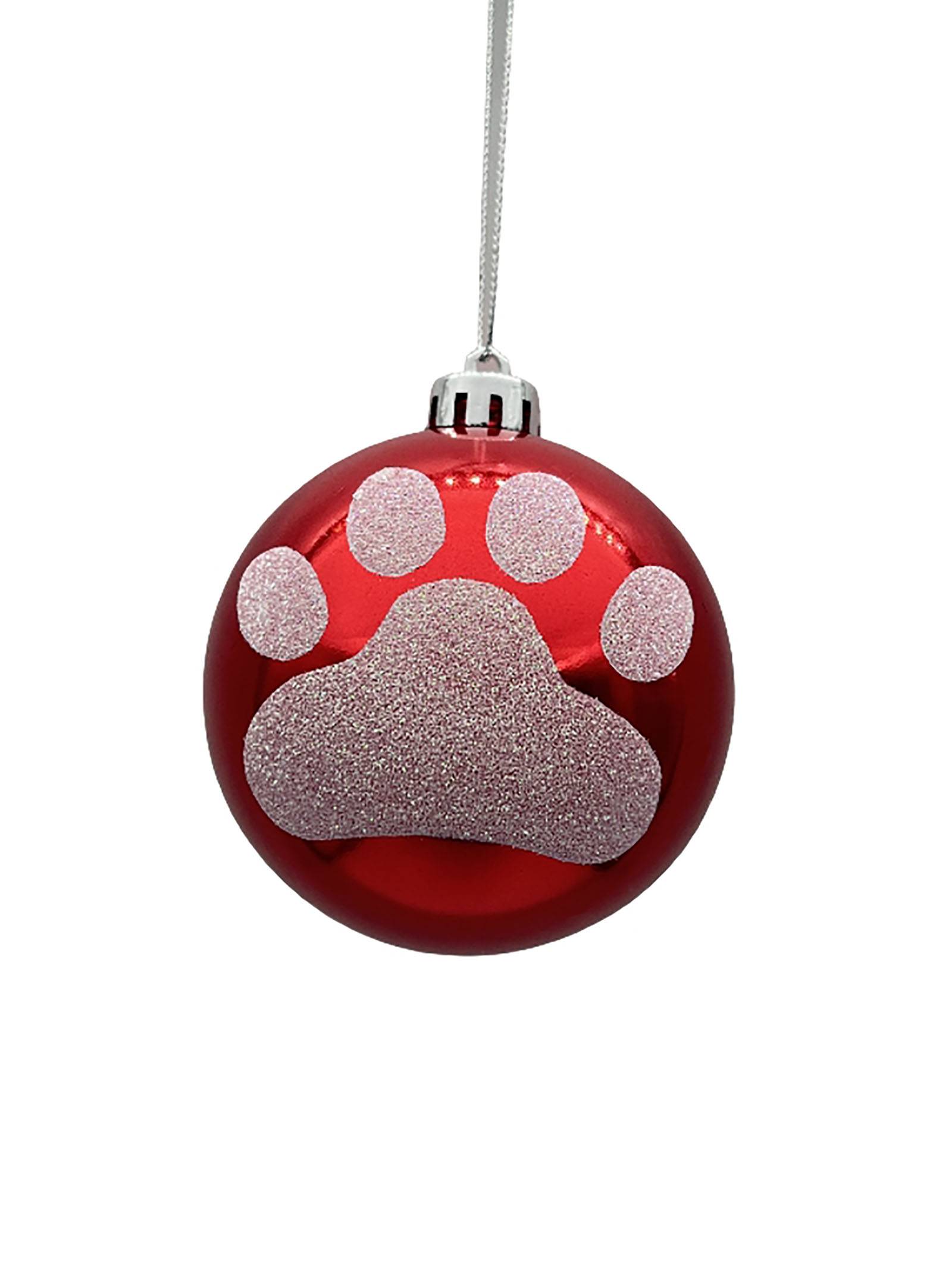 Boule de Noël rouge décor patte blanche en plastique Ø 8 cm - ECLOZ - Image 1