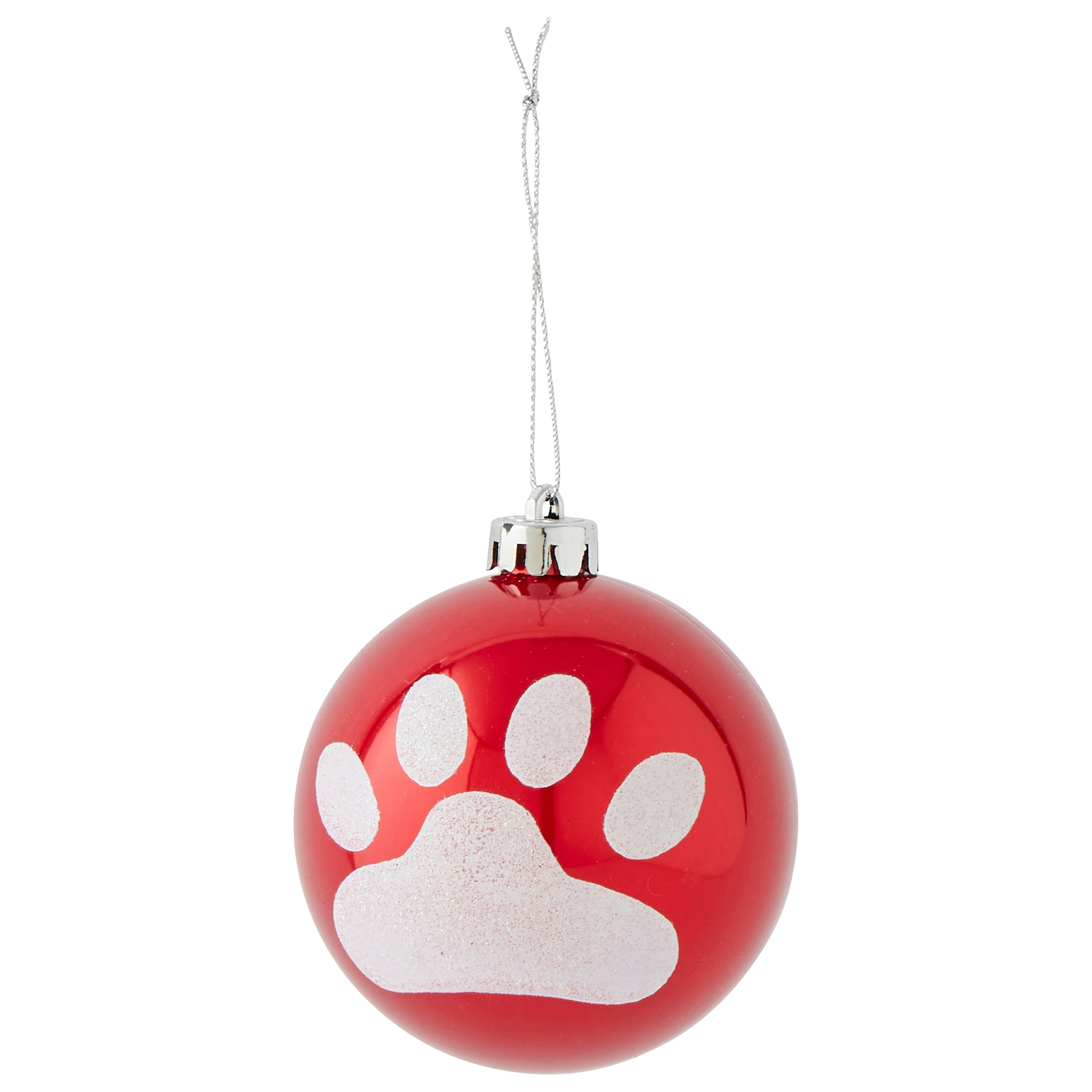 Boule de Noël rouge décor patte blanche en plastique Ø 8 cm - ECLOZ - Image 2