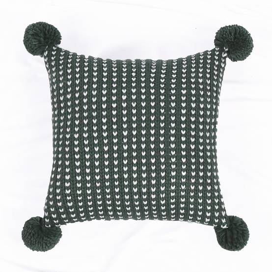 Ecloz - Coussin tricoté vert avec pompons - ECLOZ - Image 1
