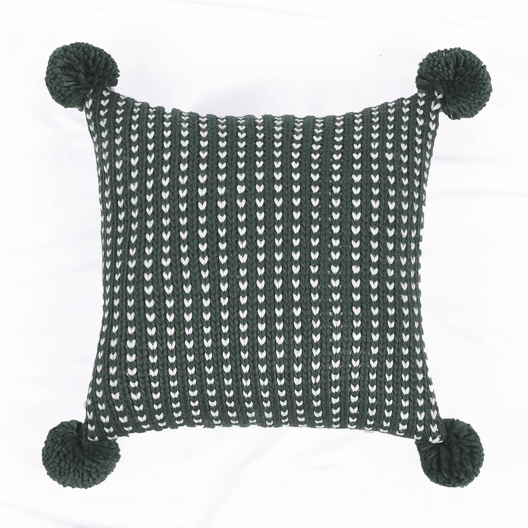 Ecloz - Coussin tricoté vert avec pompons - ECLOZ - Image 1
