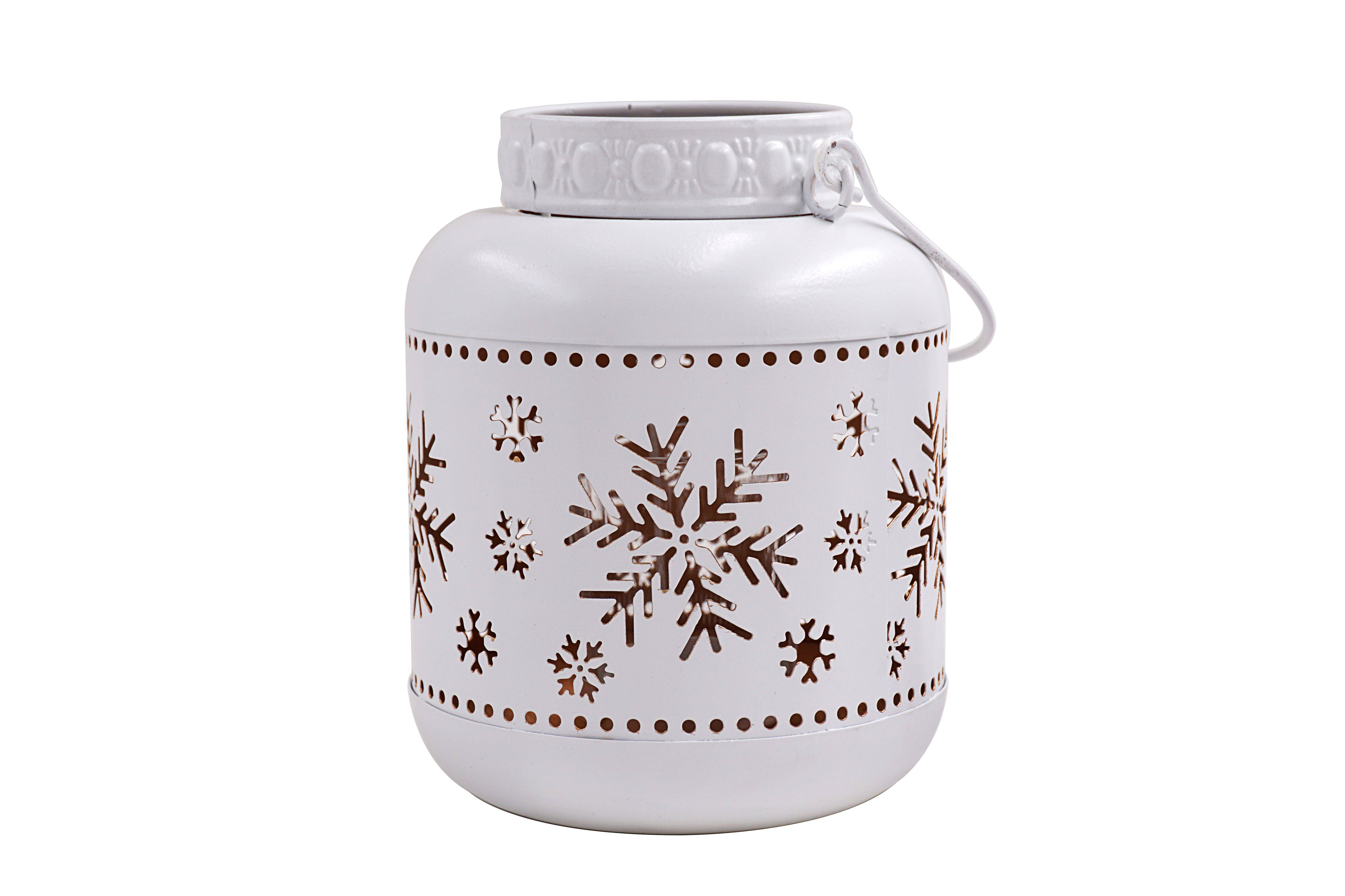 Ecloz - Décoration lanterne métal blanc motif flocon H. 16 cm - ECLOZ - Image 1