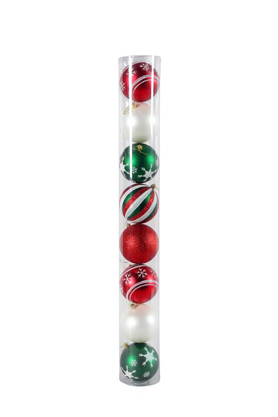 Ecloz - Tube de 8 boules de Noël rouges et vertes en plastique Ø 10 cm - ECLOZ - Image 1
