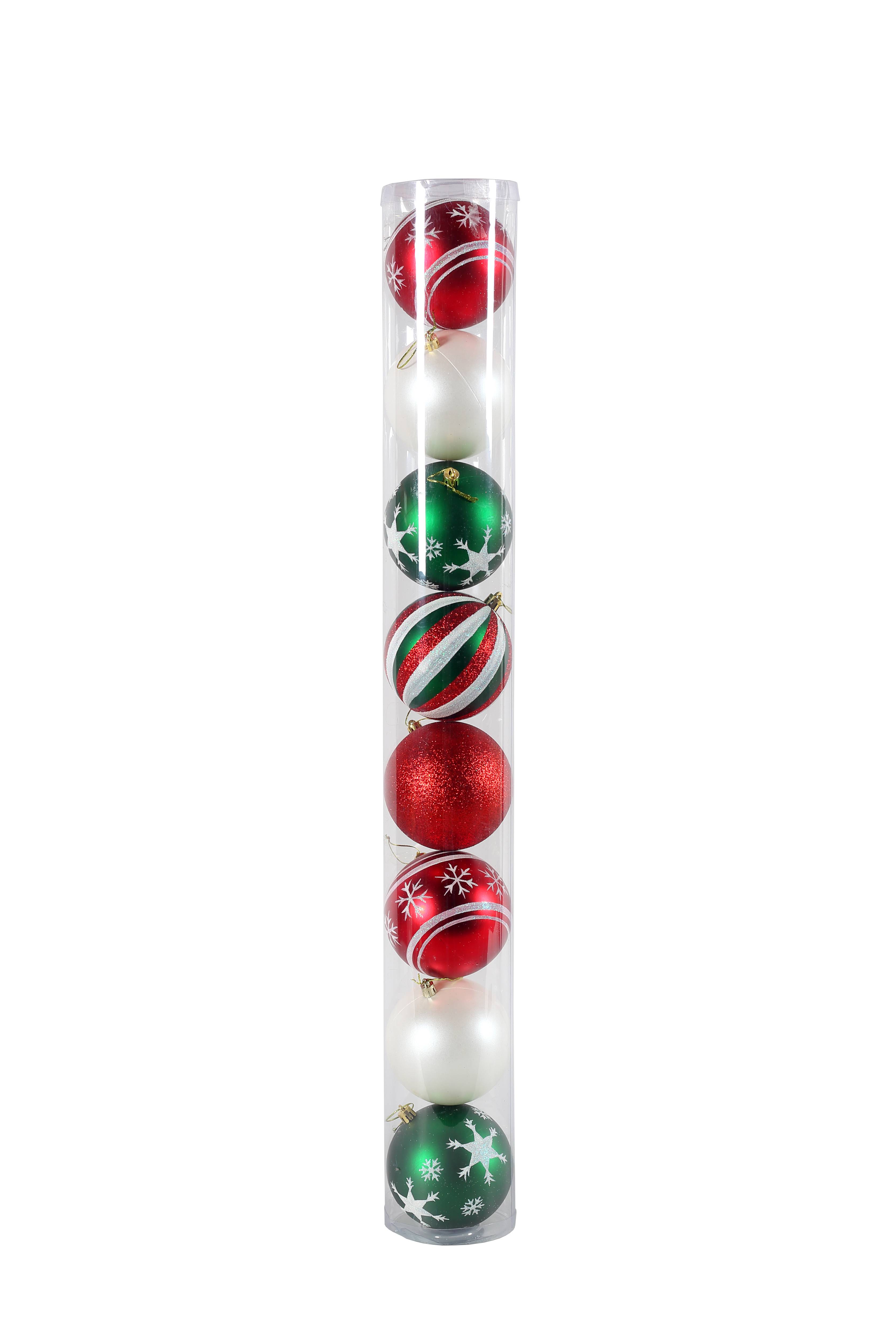 Ecloz - Tube de 8 boules de Noël rouges et vertes en plastique Ø 10 cm - ECLOZ - Image 1