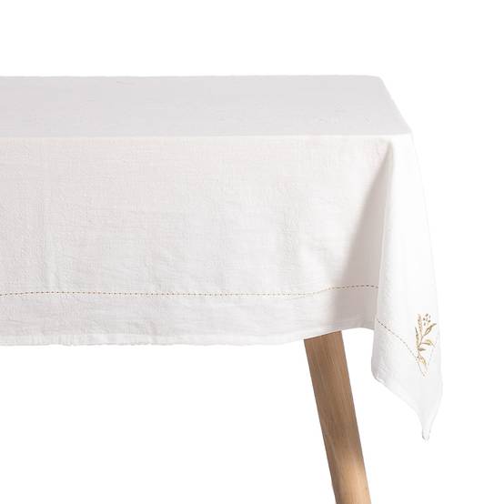 Nappe blanche brodée or L.250 x l.130 cm - ECLOZ - Image 1