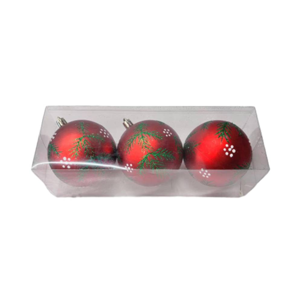 Ecloz - Boîte de 3 boules de Noël rouges avec motif feuille Ø 8 cm - ECLOZ - Image 1