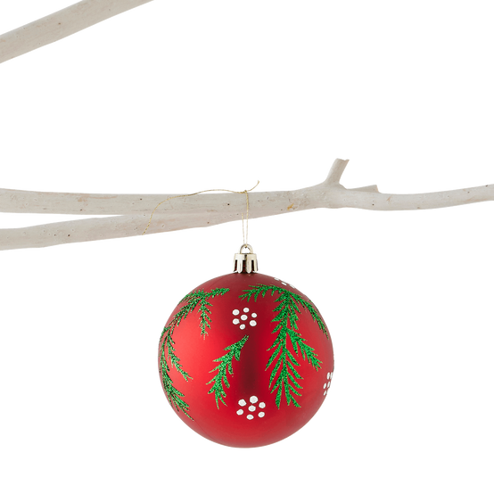Ecloz - Boîte de 3 boules de Noël rouges avec motif feuille Ø 8 cm - ECLOZ - Image 3