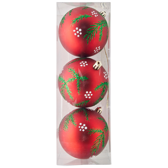 Ecloz - Boîte de 3 boules de Noël rouges avec motif feuille Ø 8 cm - ECLOZ - Image 2