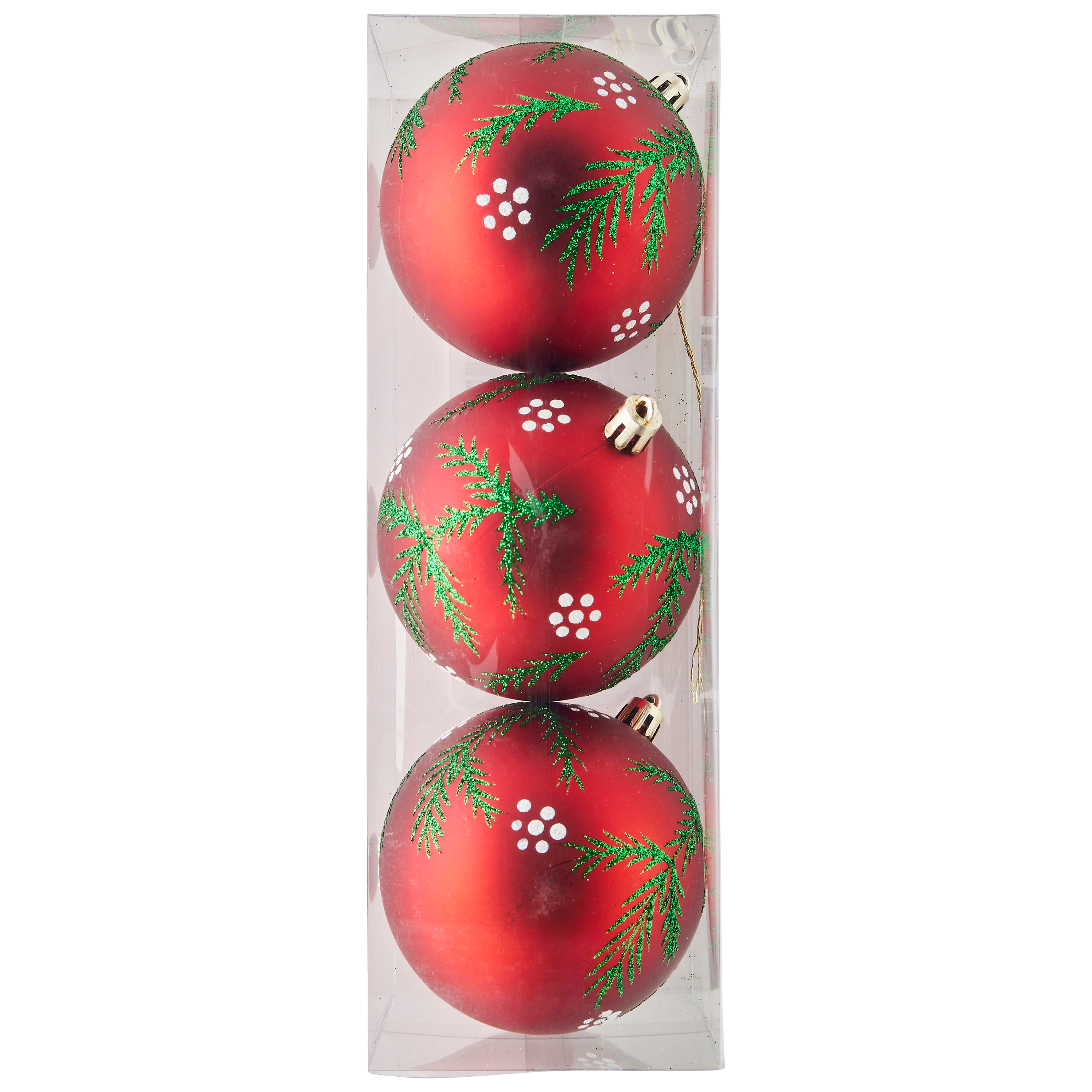 Ecloz - Boîte de 3 boules de Noël rouges avec motif feuille Ø 8 cm - ECLOZ - Image 2