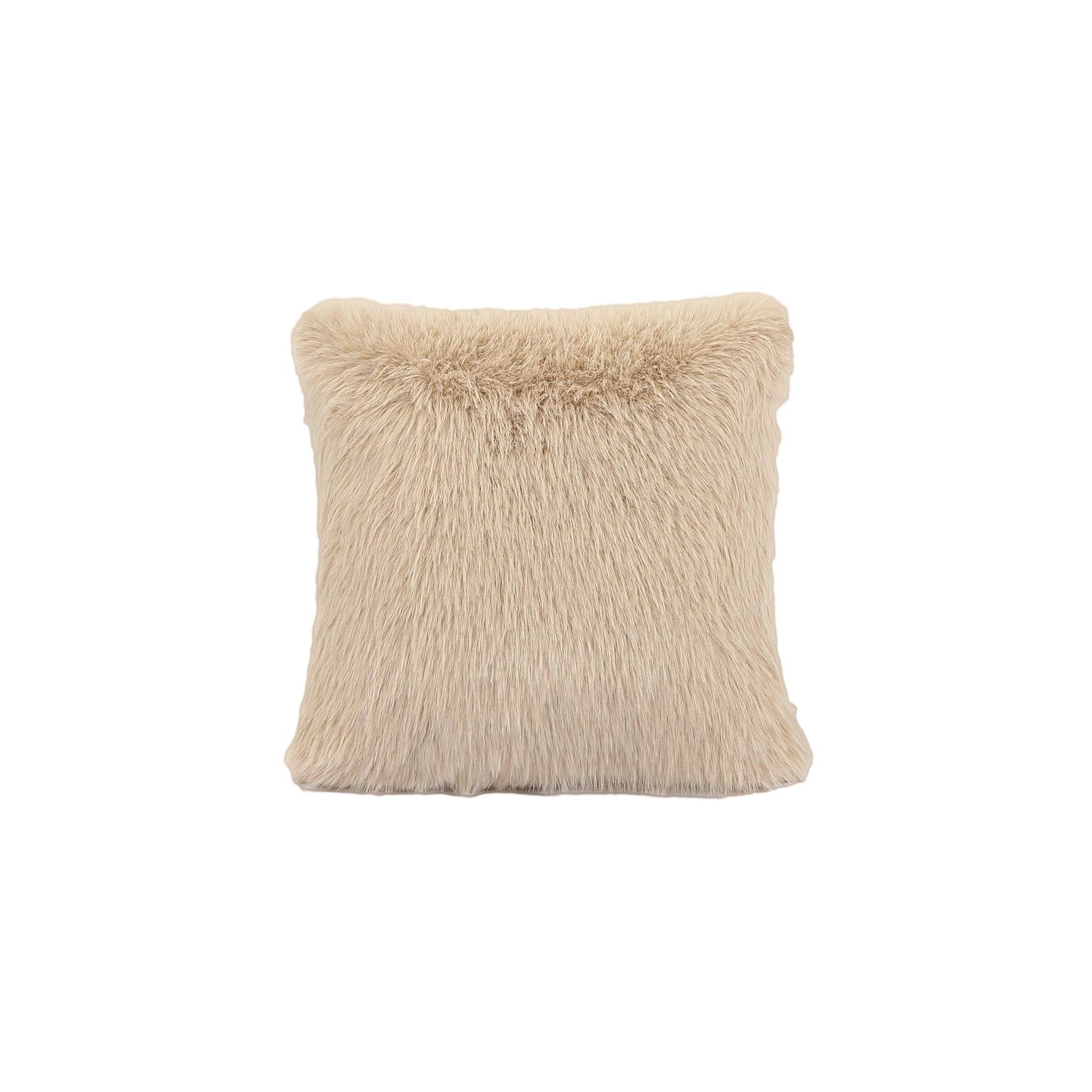 Coussin imitation fourrure velours beige - ECLOZ - Image 1