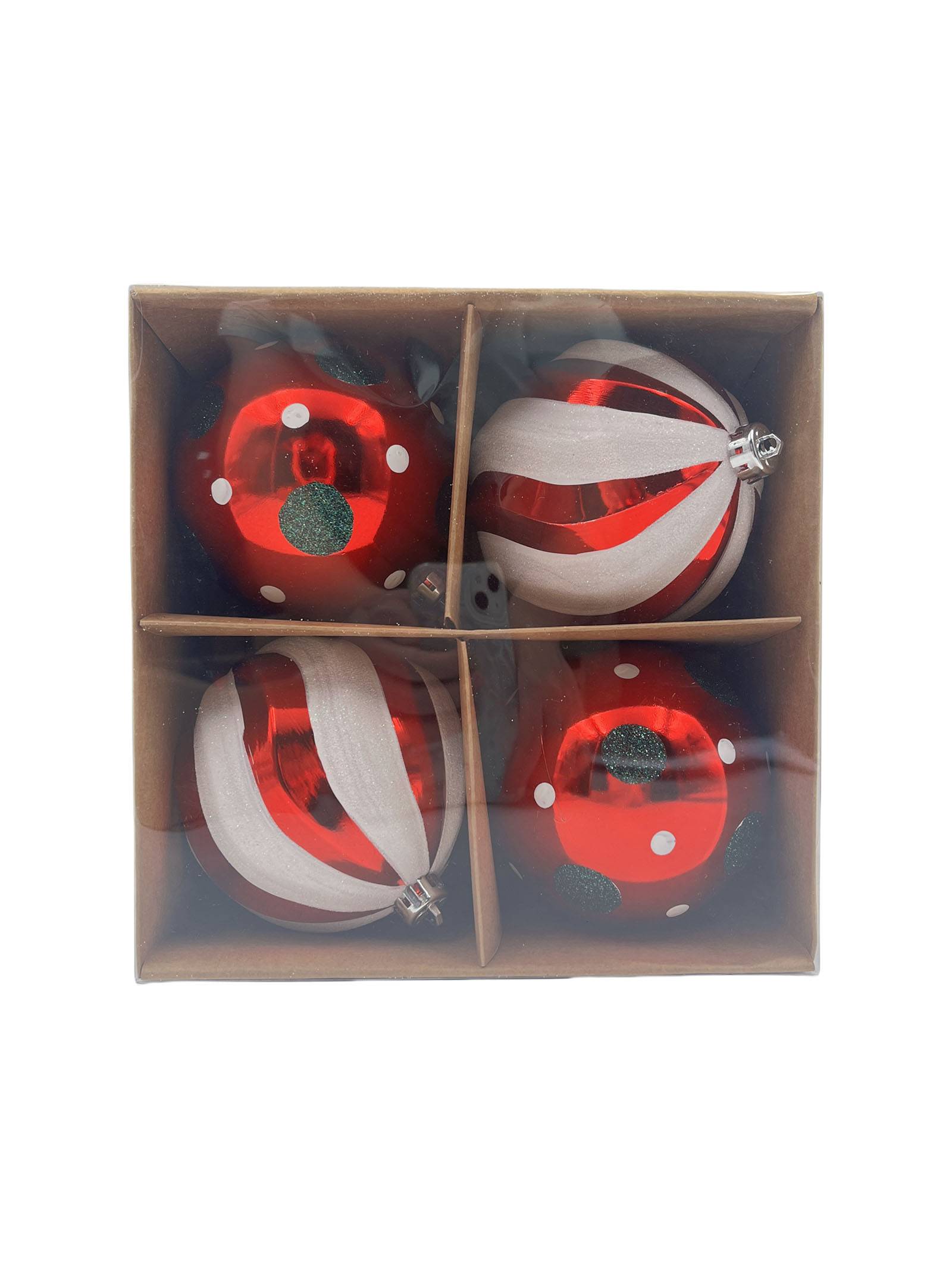 Boîte de 4 boules de Noël rouges et blanches Ø 10 cm - ECLOZ - Image 2
